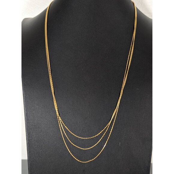 Vintage Gold Tone Triple Chain Layered Necklace Long 26" Classic Elegant - Picture 1 of 8